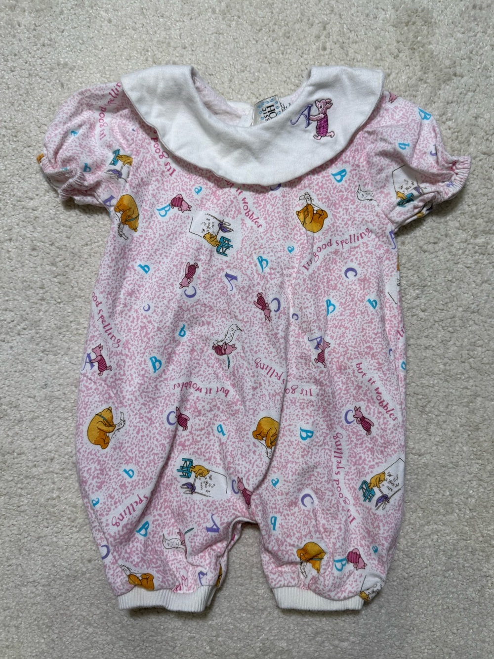 Vintage 90s Y2K Classic Pooh Disney Bubble Romper Peter Pan Collar 12 Months